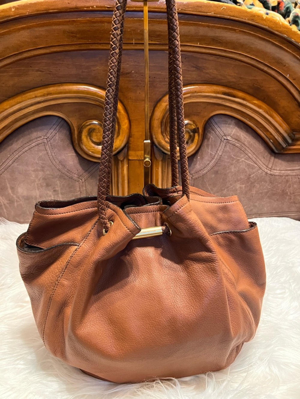 ANTONIO MELANI Tan Leather Tote with Braided Handles - Picture 10 of 10